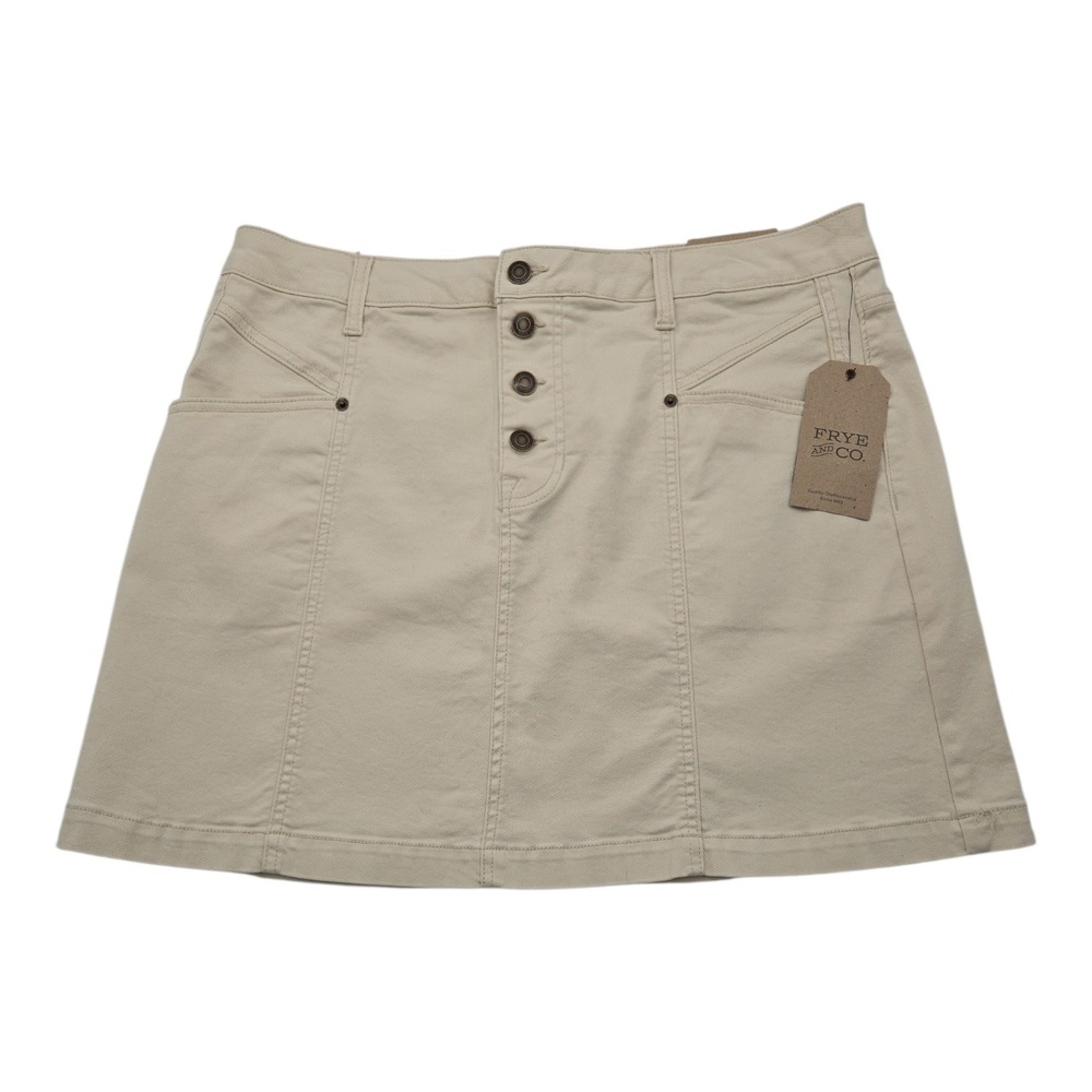 FRYE AND CO. Khaki Button-Front A-Line Mini Skirt
